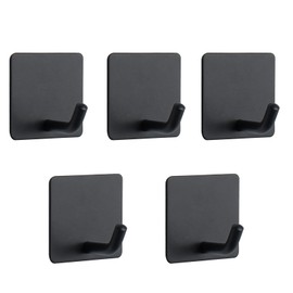NearMoon Adhesive Hooks- Heavy Duty Bathroom Wall Hooks Waterproof Stainless Steel Towel Hangers Stick on Wall Clothes Holders for Bathroom Kitchen Home, 5 Pack (Matte Black)