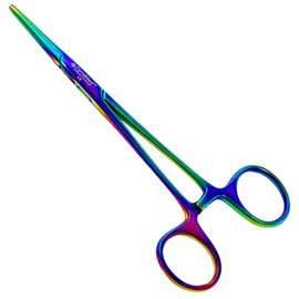 ArTLaB-Dog Pet Ear/Nose Hair Puller Grooming and Tick Removing Hemostat Locking Forceps Pliers, 5.5" (14cm), Straight Curved Forceps (Straight Rainbow 5.5")