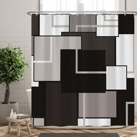 Ttincceer Blue Geometric Shower Curtain 180 x 200 cm Blue Grey White Minimalist Geometric Shower Curtains for Bathroom Abstract Art Mid-Century Bathroom Curtain