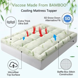 Premium Viscose Made from Bamboo Twin Size Mattress Topper for Back Pain, 1200 GSM Quilted Fitted Extra Thick Mattress Pad,Pillow Top Mattress Cover with Deep Pocket Up to 21 Inches（39 * 75inch）