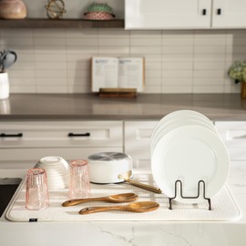 S&T INC. Dish Drying Mat Jumbo, 18” x 30”, Absorbent Microfiber Kitchen Counter Mat, Dish Drying Pad for Dishes, Utensils, Pots and Pans, Jumbo, Cream