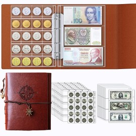 Ettonsun Coin Collection Book Holder for Collectors, 200 Pockets Coin Collecting Album & 30 Sleeves Paper Money Currency Display Storage Case for All Coin Collection Supplies (Brwon)