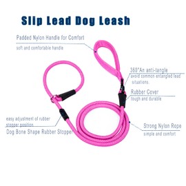 Slip Lead Dog Leash Strong Nylon Rope Leash Anti-Choking Anti-Pull and Outdoor Walking Training Lead for Small Medium Large Dogs (Fuchsia, 1/2"×6ft)