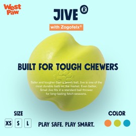 WEST PAW Zogoflex Jive Ball Dog Chew Toy – Bouncing Toys for Dogs, Fetch, Catch, Chewing, Play – Floatable, Recyclable Balls – Latex-Free, Non-Toxic, Dishwasher Safe Dog Toy, X-Small 2", Granny Smith