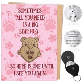 Luvart Pocket Hug Gifts for Friends - Pink Bear Hug Card with Envelopes and Keyring, Thinking of You Gifts for Best Friends Besties Boyfriends Girfriends Long Distance Relationships Presents