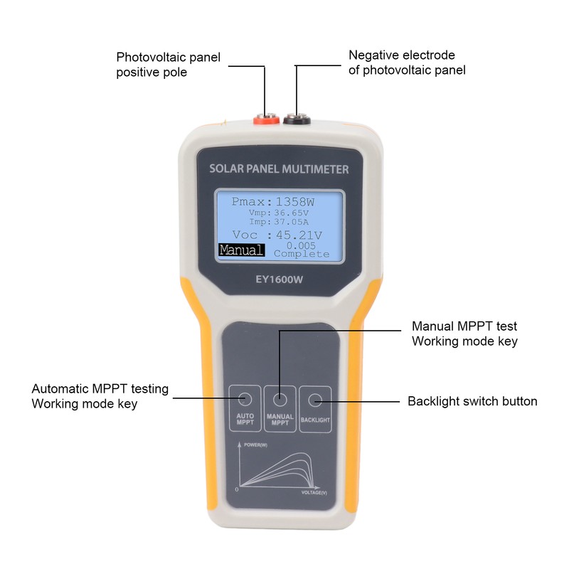 Solar Panel Tester Photovoltaic Multimeter EY1600W with Backlight MPPT Open