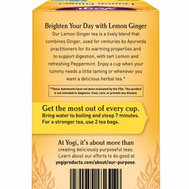 Yogi Tea Lemon Ginger Tea - 16 Tea Bags per Pack (4 Packs) - Organic Ginger Root Tea to Support Healthy Digestion - Includes Lemongrass, Lemon Flavor & Peel, Licorice Root, More