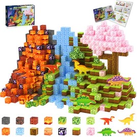 158PCS Magnetic Blocks- 1Inch Magnetic Cubes 3D Dinosaur World for Kids STEM Construction Toys - Learning Educational Magnetic Building Blocks for Boys & Girls Ages 3 -12 Christmas Birthdays Gifts
