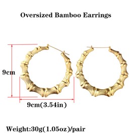 Thick Gold Hoop Earrings Large Bamboo Joint Hoop Earrings Hip-Hop Golden Big Circle Studs Earrings For Women Punk Party Fashion Jewelry (gold)
