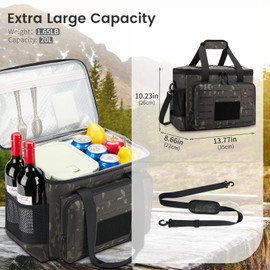 HSHRISH Tactical Cool Bag Small 20 L, Cool Box Foldable Lunch Bag Men - Waterproof and Leak-Proof Durable Picnic Bag for Supermarket Shopping Park Picnic Beach Holiday Denim, Black camo, 20 l