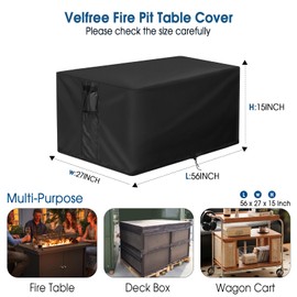 Velfree Fire Pit Cover Rectangle,56 Inch Rectangular Firepit Covers,Waterproof Gas Fire Pit Table Cover - 56 x 27 x 15 Inch