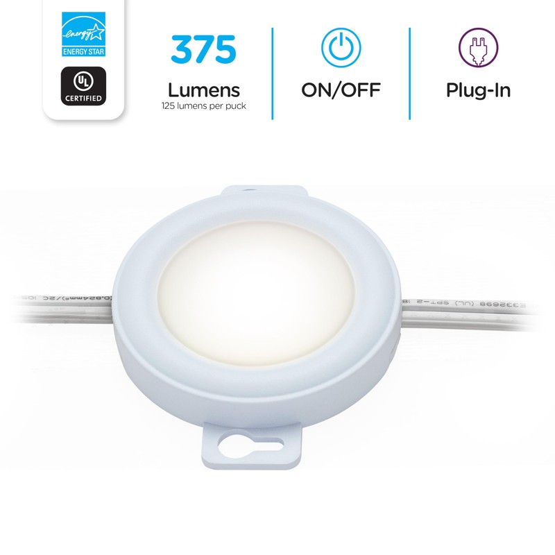 Enbrighten Linkable Plug-in Puck Lights, 3 Pucks, Under Cabinet Lighting