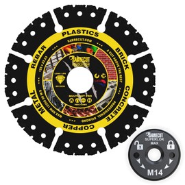 SabreCut VB125MUGRA 125mm (5 inch) x 22.23mm Bore Vacuum Brazed Multi Material Cutting Angle Grinder Diamond Disc Blade and 46mm M14 Quick Change Heavy Duty Grinder Locking Retaining Flange Nut Kit