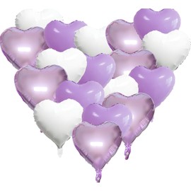 Heart Balloons, 18 Pcs 18 Inch Heart Foil Balloons for Helium Floating, Valentine's Day Party Decorations, Birthday, Wedding, Engagement, Baby Shower, Graduation, Romantic Décor(Purple)