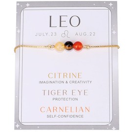 Fuqimanman2020 Zodiac Bead Bracelets Natural Stone Healing Gemstone Crystal Beaded Bracelets Horoscope Stretch Adjustable for Men, Women, Teens-Leo