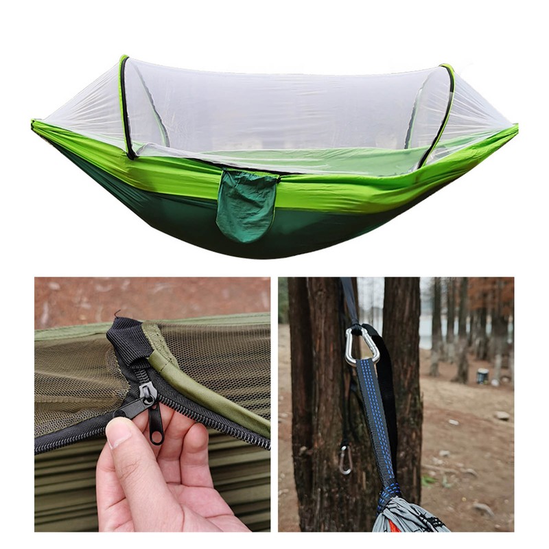 Camping Hammock with Net 210T Nylon Taffeta Automatic Quick Opening