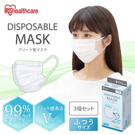 Iris Ohyama Disposable Mask, Non-Woven, Regular Size, 30 Pieces x 3 Packs (90 Pieces Set), Ear-Friendly Soft Ear Straps, 20PN-30PM