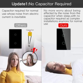 MOES ZigBee Smart Touch Wall Light Switch,Requires Tuya ZigBee Hub,No Neutral Wire/N+L Wiring,No Capacitor,Smart Life Tuya 2/3 Way Remote Control, Work with Alexa Google Home, 2MQTT,2 Gang Black