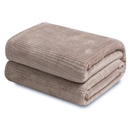 KORBLISS Fleece Twin Blanket for Couch and Bed, 60x80 Inches Soft Cozy 3D Decorative Jacquard Flannel Blankets, Lightweight Fuzzy Warm Throws for Sofa, All Seasons,Light Taupe - Waffle