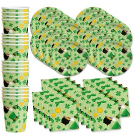 Saint Patricks Day Party Supplies Set Plates Napkins Cups Tableware Kit for 16