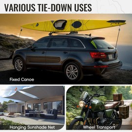 14FT Rope Retractable Ratchet Tie Down Straps Small Mini 5/32" Reflctive Rope Hanger Grow Light Kayak Tent (Green, 6-Pack)