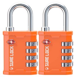 SURE LOCK TSA Accepted 4 Dig Heavy Duty Big Combination Luggage Padlock All Metal Travel Lock for Equipment Hard Case Luggage Gun Case Gym Locker Pelican Vault Lock (2, Orange)