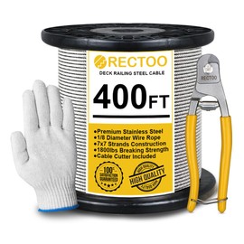 RECTOO 400FT 1/8" T316 Stainless Steel Cable - 7x7 Strands Construction Aircraft Cable, Premium Steel Wire for Railing, Decking & Outdoor Projects, Come with a Cutter
