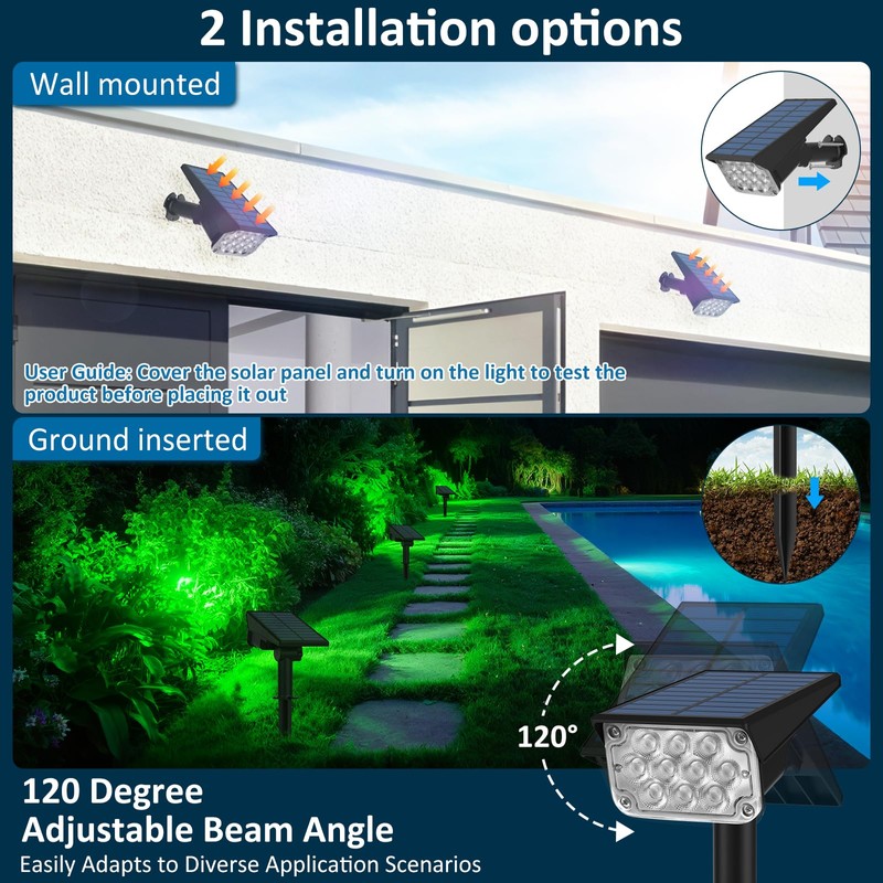 T-SUNUS Solar Garden Spotlight, Solar Lights for Outdoors, IP65 Waterproof,