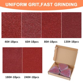 XIATIAN 108 Pcs Triangle Sandpaper, Hook and Loop Sandpaper Pads 6 Holes 93 x 93 x 93mm Detail Sanding Sheets Assorted 40/60/80/120/180/240 Grits for Sanding and Polishing
