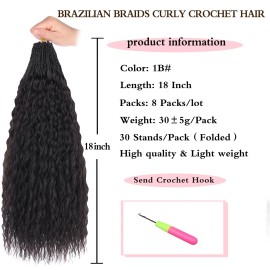 Pre Looped Micro Curly Crochet Hair 18 Inch 8 Packs 18 Inch (Pack of 8) 1B#