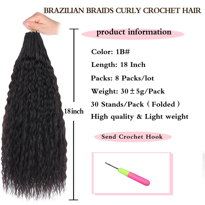 Pre Looped Micro Curly Crochet Hair 18 Inch 8 Packs