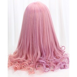 Free Beauty Full Wig, Mixed Color, Loose Wave, Lolita Style, Harajuku, Patsun, Colorful, Gradient, Cute, 27.6 inches (70 cm), Love Pink