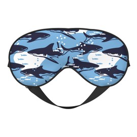 Sleep Eye Mask Abstract Blue Sharks and Fish Sleep Mask for Women Men Comfortable Eye Mask with Adjustable Strap Soft Eye Cover Blindfold for Travel Yoga Nap Shift Work