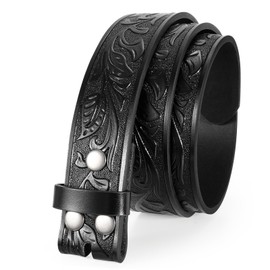 JASGOOD Western Leather Belt Strap for Men without Buckle Engraved Embossed Cowboy Leather Belt Strap 1.5 inch Wide,Black