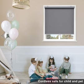 Sunoff Blackout Roller Shades Blinds Cordless for Windows Pull Down Room Darkening Door Blinds with Thermal Insulated Easy to Install for Living Room,Bedroom,Home,Office Bathroom Grey 34" W x 72" H