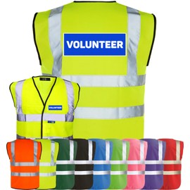 Corporate Togs VOLUNTEER Printed High Visibility Waistcoat - Hi-Vis Safety Vest Tabard, Brace Hi-Vis Strips, Fully EN471 Health, Protective Safety Wear | Safety Apparel