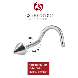Forbidden Body Jewelry 20g Surgical Steel Nose Screw with Steel Spike, 20g, Metal