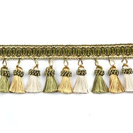 Fenghuangwu 6.5 Yard Handmade Tassel Fringe Trim, 8Cm/3.15Inch Diameter Hand Knitting Tassel Fringing Trimmings for DIY, Decor,Curtain Tablecloth Home Decoration-Green