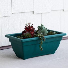 BackyardBounty Rectangle Planter Box, 16 Inch Indoor/Outdoor Rectangular Planter, Durable UV Resistant, 2 Gallon Plastic Window Box Trough, Use for Herbs, Succulents, Vegetables (Gem | 4 Pack)