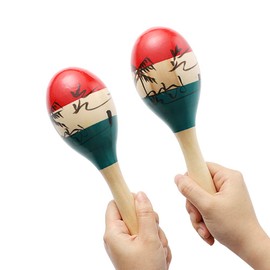 Musfunny Maracas Musical Instrument Color Hand Painted Wood Set of 2 Suitable for Latin Maracas, Percussion, Party, Performance, Etc (Colorful)