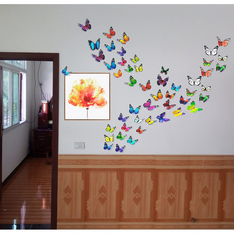 Heansun 80 PCS Butterfly Wall Decor Waterproof Removable Reusable Wings