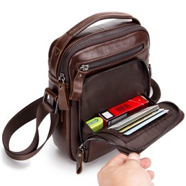 BAIGIO Men's Shoulder Bags Real Leather Cross Body Bag Men Vintage Crossbody Bag Sling Messenger Satchel Handbag with Shoulder Strap for Business Work Travel Holiday, Brown