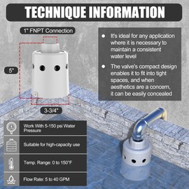 Float Valve For Water Tank Designed for Water Level Control, Auto Filling&Shut Off, Durable Nylon Resin Water Trough Float Valve for Livestock tank,Fish Pond,Fountains etc White 2pc