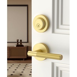 Asidrama Z002-124A 1 Pack Brushed Gold Passage Door Handle with Deadbolt