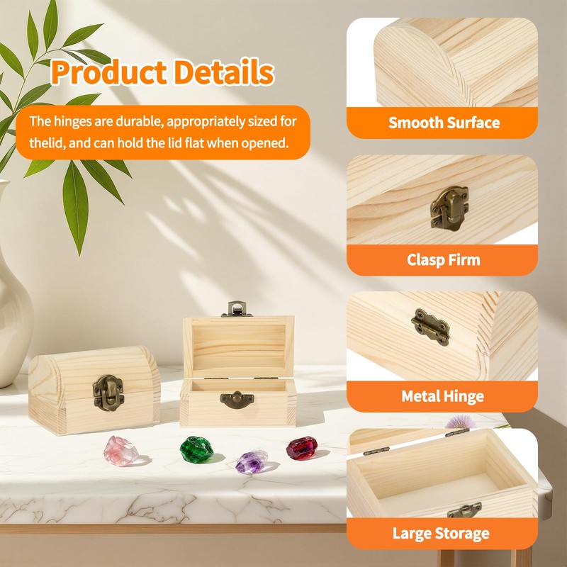 2 Pcs Unfinished Wooden Treasure Box for DIY Crafts (2*Small)