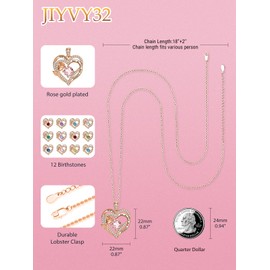 JIYVY32 Rose Gold Heart Necklace for Women Rose Heart Pendant Necklaces Anniversary Birthday Jewelry Gifts for Wife Mom Mother Pink Tourmaline Necklace October Birthstone Necklaces