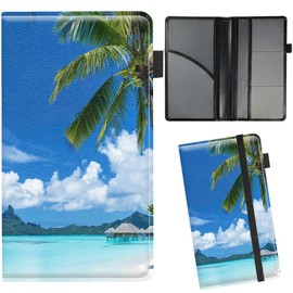 RWUTYTIUL Car Insurance and Registration Card Holder for Women Men, Car Accessories Documents Organizer PU Leather Paperwork Wallet Case for Driver's License Key Information Cards, Beach