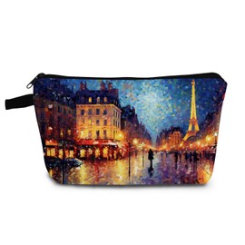 YULUENZE Paris Eiffel Tower Presents Rainy Eiffel Tower Makeup Bag Cute Small Vintage Organizer Bag with Zipper Eiffel Tower Print Cosmetic Bag Birthday Presents for Women Friends