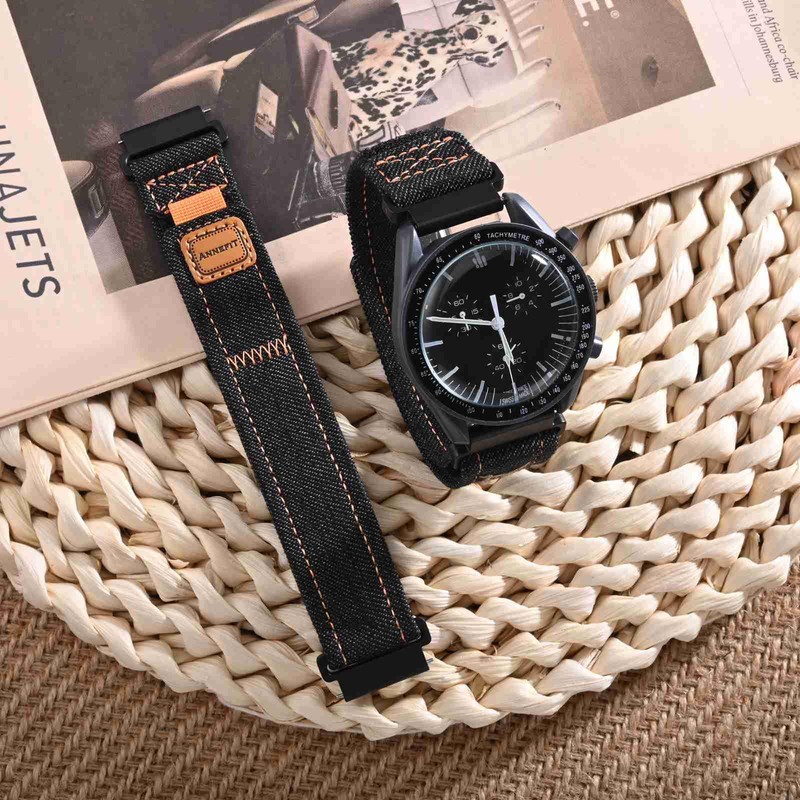 ANNEFIT Denim Watch Band, Casual Watch Replacement Band, Fabric Velcro