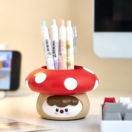 Fungi Fun Mushroom Pencil Holder For Desk, Cute Pencil Holders & Pen Holders, Multipurpose Resin Desk Organizer, Home Office Art Supply Storage Box Caddy